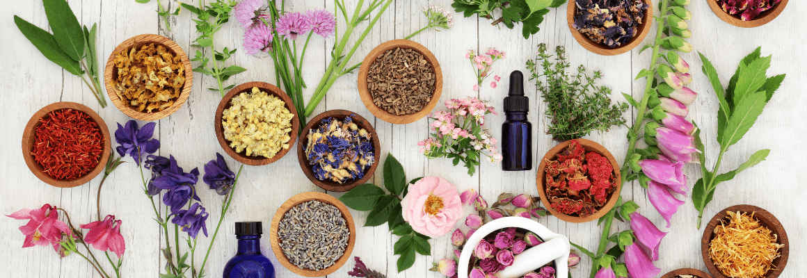 Natural ingredients spread out on table - eczema holistic healing