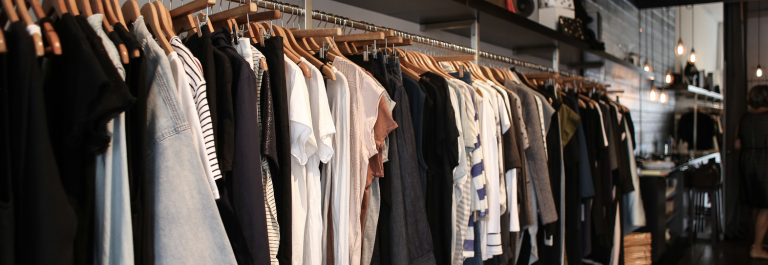 row of clothes for sensitive skin on a hanger
