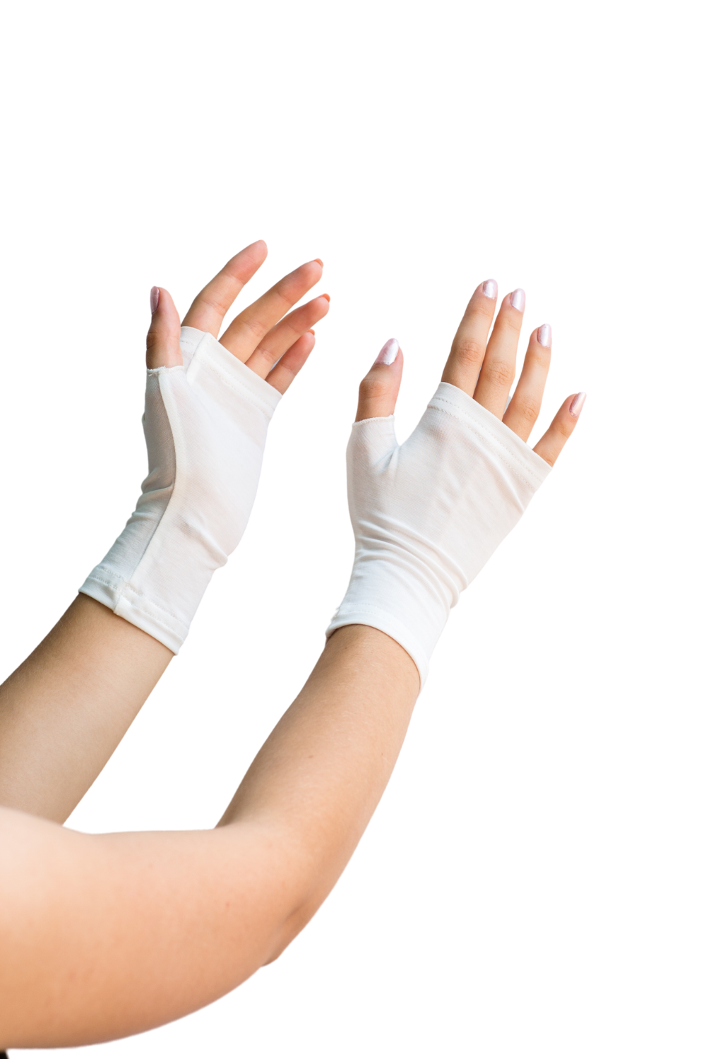 Adult fingerless gloves against white background