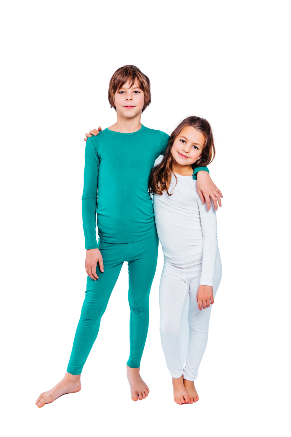 Two kids hugging - psoriasis on legs pants