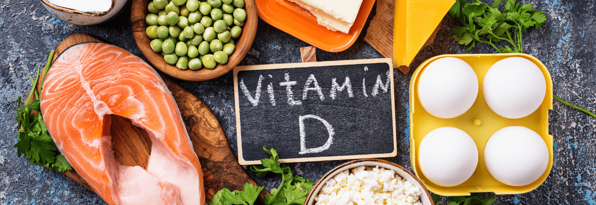 Eczema and Vitamin D - assortment of vitamin d foods - fish, eggs
