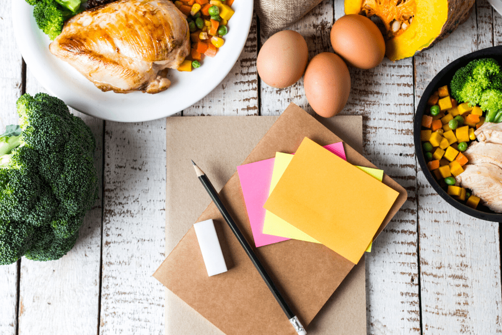 Elimination diet for eczema - diary and food on table