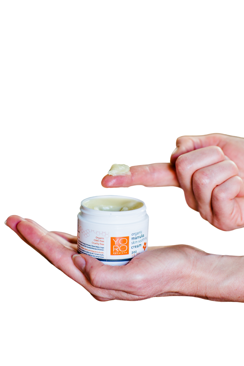 manuka honey cream - finger with cream